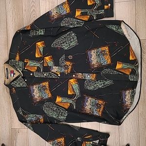 TOMMY HILFIGER Flannel‎ Dark Green Cotton Thick Fishing Sz L Shirt VTG RARE 90s
